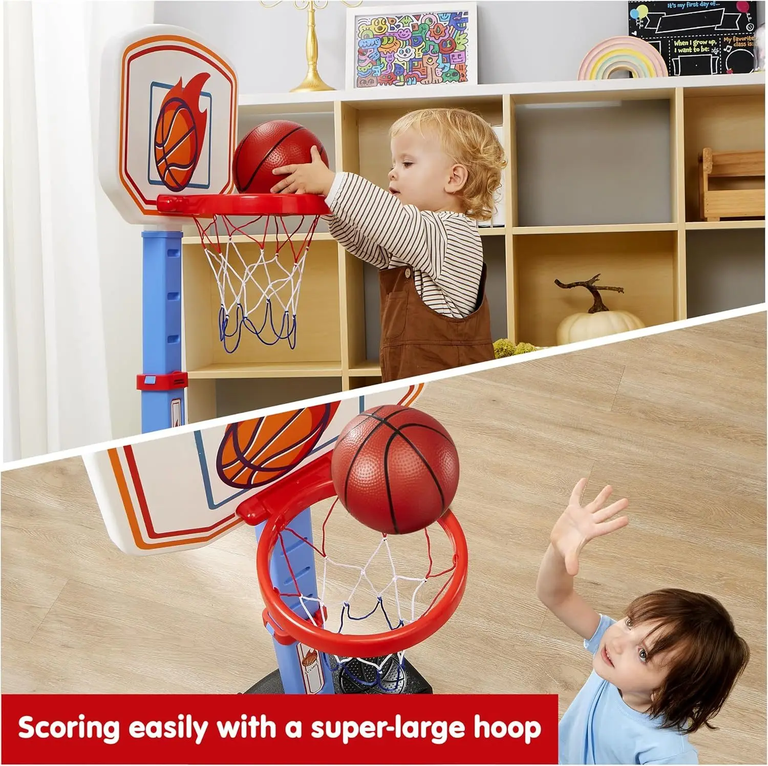 JOYFY Kleinkinder Basketball-Arcade-Spielset Verstellbares Basketballkorb-Set mit 4 Bällen für Kinder Weihnachts- und Geburtstagsgeschenk – Detail 3