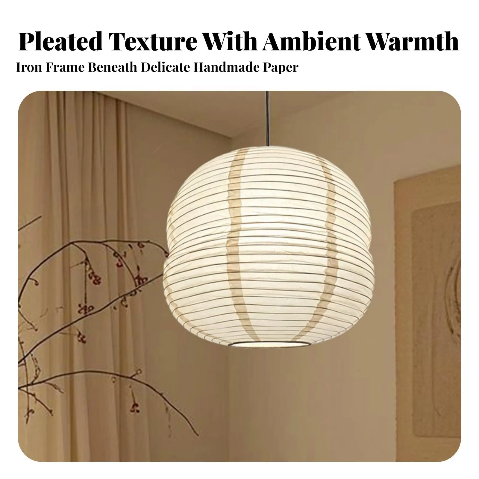 Warm Glow Paper Ceiling Lamp Pleated Design Iron Body Minimalist Hanging Light for Living Room Bedroom Cozy Spaces