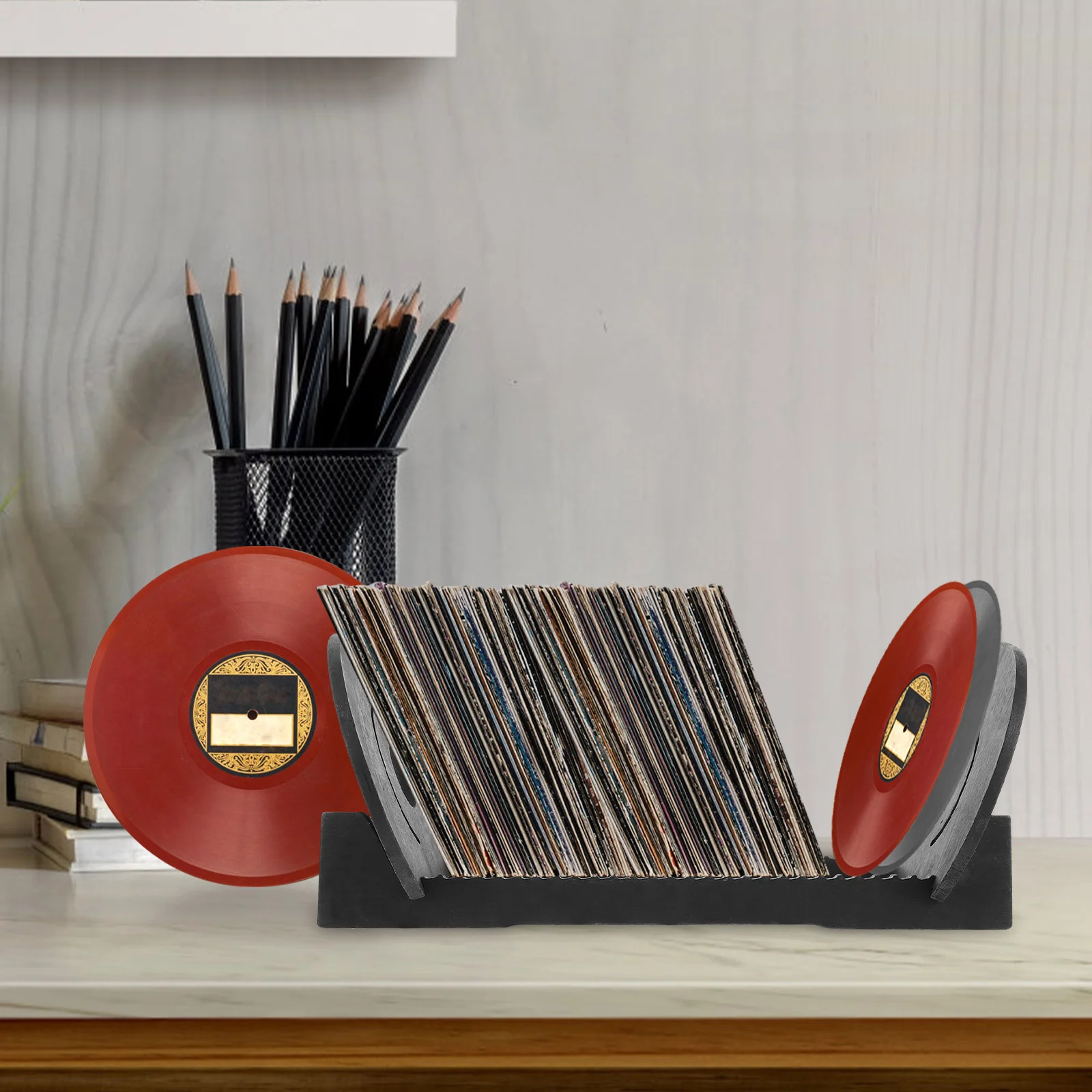 Wooden CD Stand Vinyl Record Holder Rack Organizer Show Storage Office Bookend Document File for Desk Display Desktop Magazine