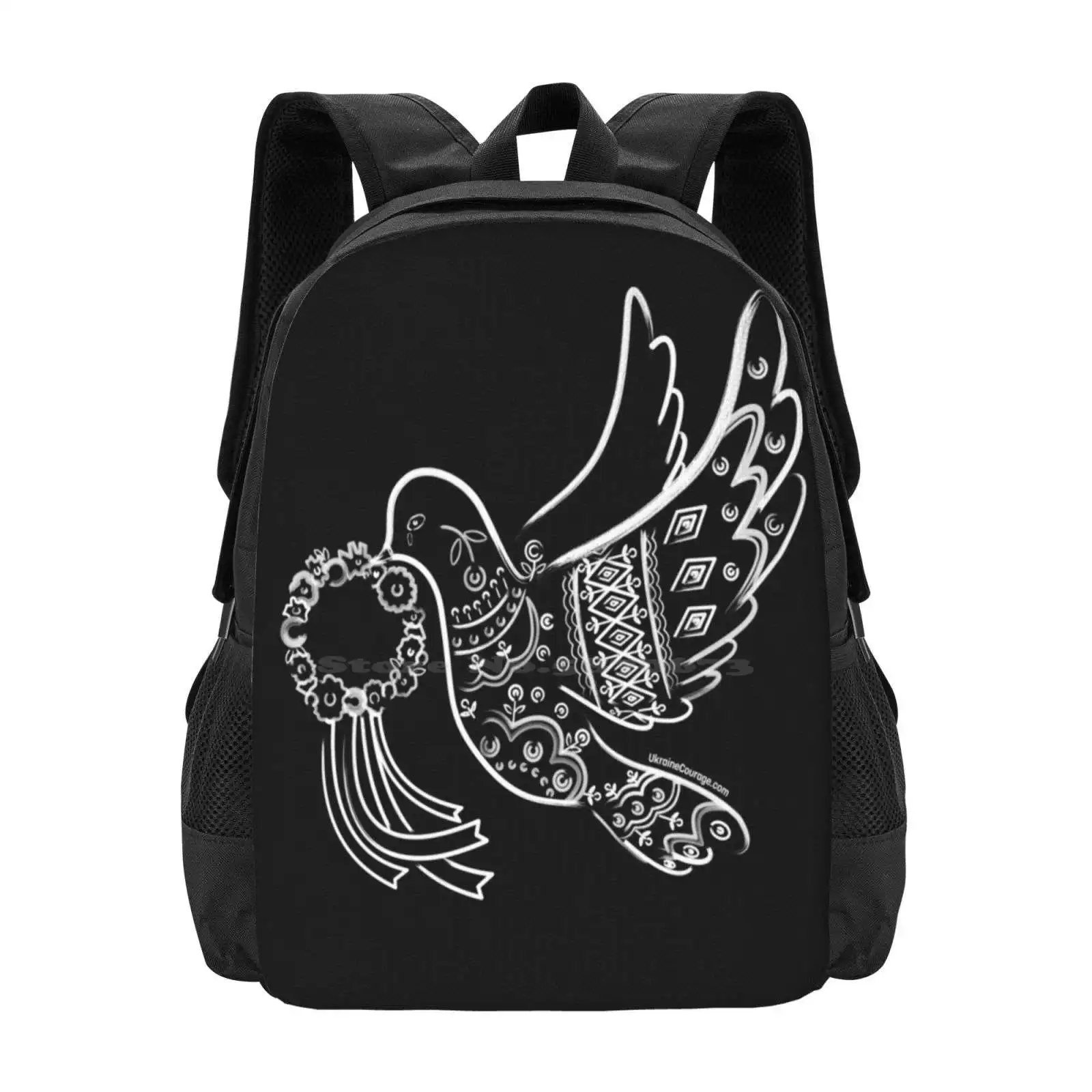 Peace Dove ( In White ) Inspired By The Work Of Maria Prymachenko-All Proceeds Donated 3D Print Design Backpack Student Bag