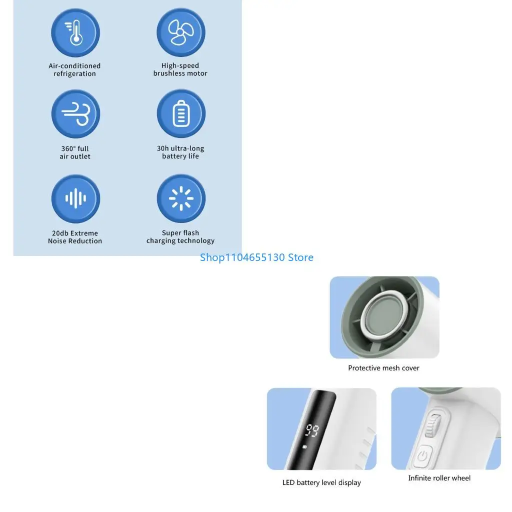 Practical Small Desktop Fan Comfortable Fan Digital Display Office Fan Rechargeable Air Cooling Fan Suitable for Home