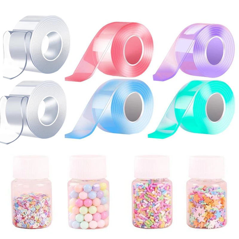 Adhesive Blowable Bubble Tapes Colorful Glitter Double-Sided Reusable High Sticky Bubble Tape For Diy Craft Pinch Toy Making