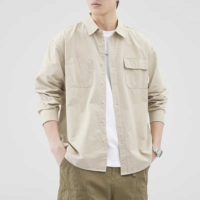Spring 2026 New Product - Loose Fit Trendy Brand Pocket Shirt - Men's Large Size Trendy Japanese Style Long-Sleeved Shirt