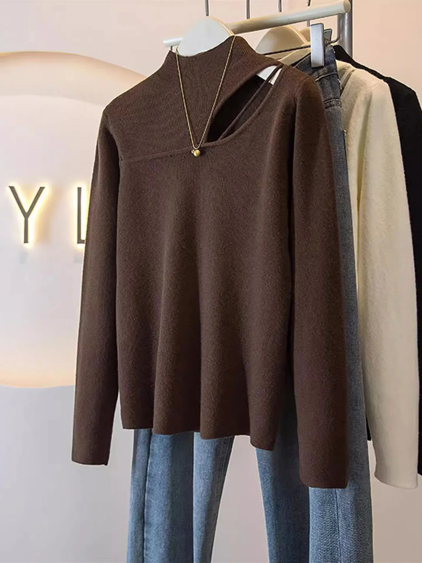 

Women's Hollow out Knitwear f High Collar Autumn Winter plus Size Base irt Top Korean Sle Loose Fit Long Sve