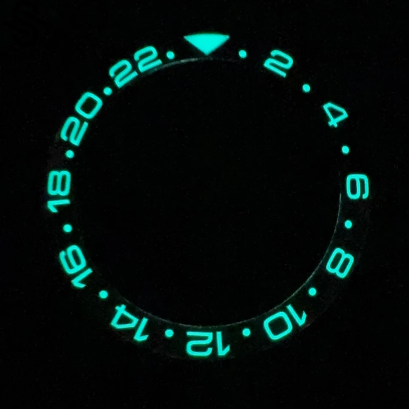 SmileLife 38-30.5mm Luminous Blue Green Curved Ceramics Bezel Insert Fit 40mm Watch Case NH35 NH36 Movement Bezel