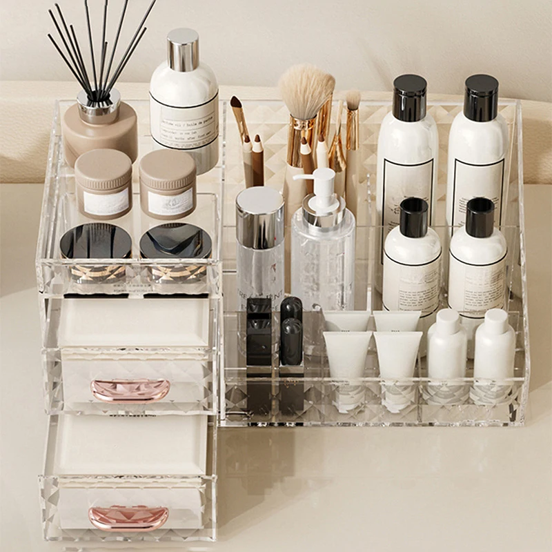 

Makeup Organizer [Large Capacity] Cosmetic Organizer with Transparent Drawer - Multi-functional Lipstick & Cosmetic Organizer