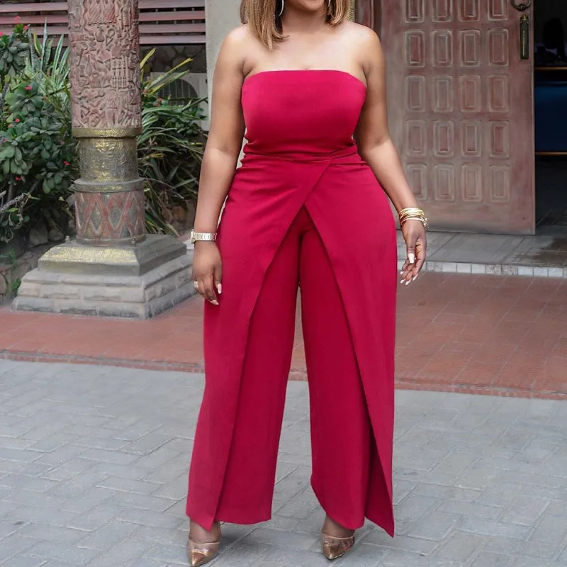 Summer Women's Casual Sleeveless High Waist Elegant Bandeau Jumpsuit Temperament Commuting New Female Sexy Slit Party Jumpsuits