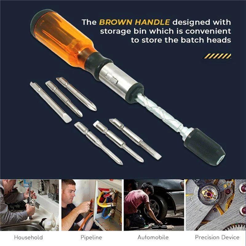 B59A 2X Push Pull Ratchet Screwdriver Set 5 In 1 Screwdriver Bit Set Sleeve Driver Bit-Holder Ratchet Socket Screw Kit Brown