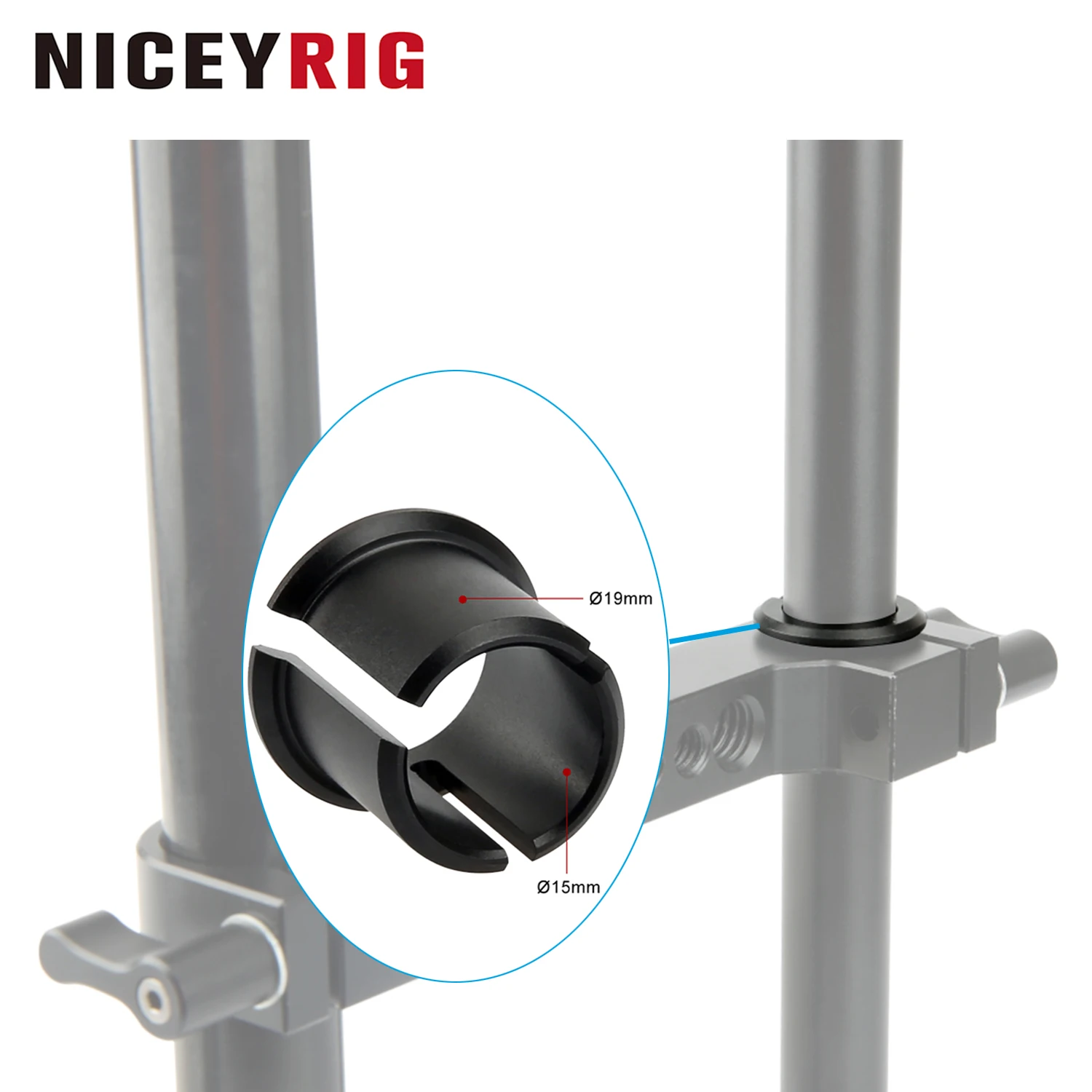 

NICEYRIG 19 to 15mm Rod Adaptor Bushing Aluminum Rod Clamp Accessories Transfer Connection - 2PACK