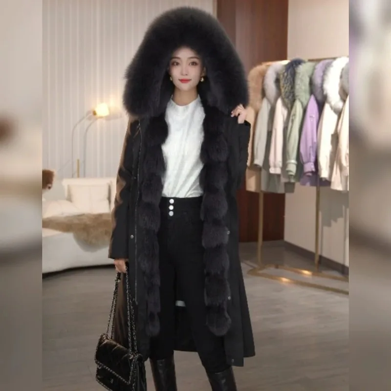 Long Fox Placket Liner Pie Overcomes Women's New Detachable Coat Mother Winter Real Fur Integrated Exquisite and Simple Leisure