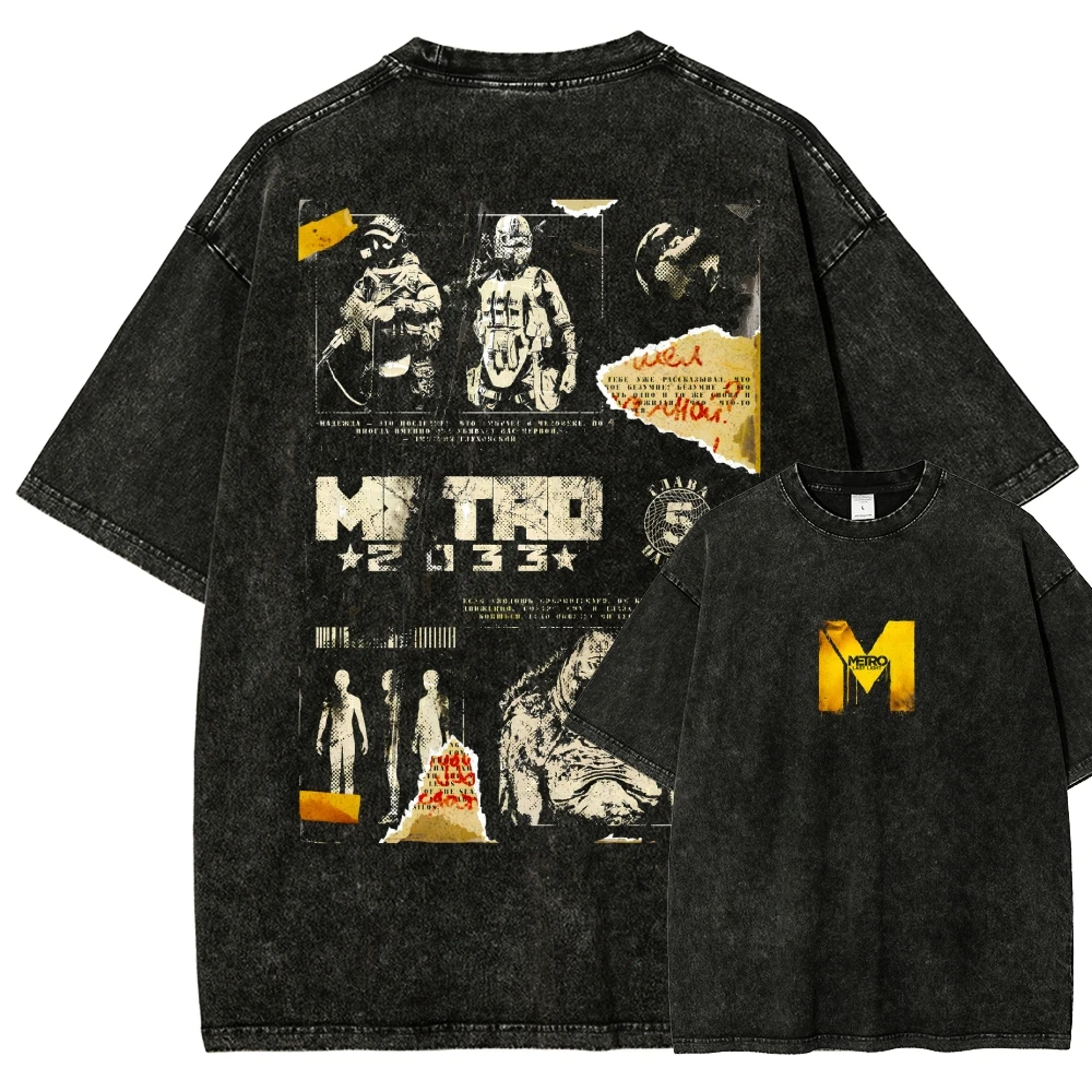 Metro Washed T-shirt New Model personality Clothes Oversized Unisex Vintage Loose Streetwear Trendy Cotton Breathable Couples