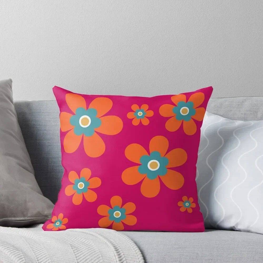 

Cute retro 70s colorful autumn flower power bright orange and hot pink graphic pattern. Caroline Laursen Original Throw Pillow