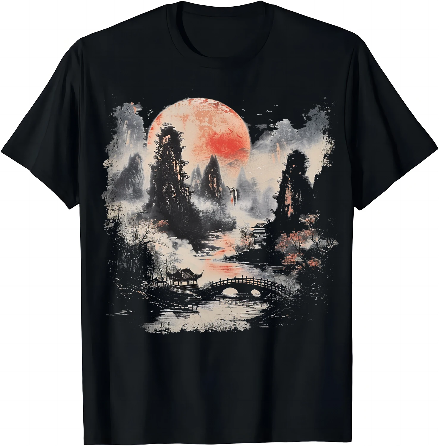 Camiseta con estética Cottagecore, camiseta con paisaje de puente iluminado por la luna, armonía en la naturaleza para mujeres y hombres, ropa de calle Harajuku Y2k
