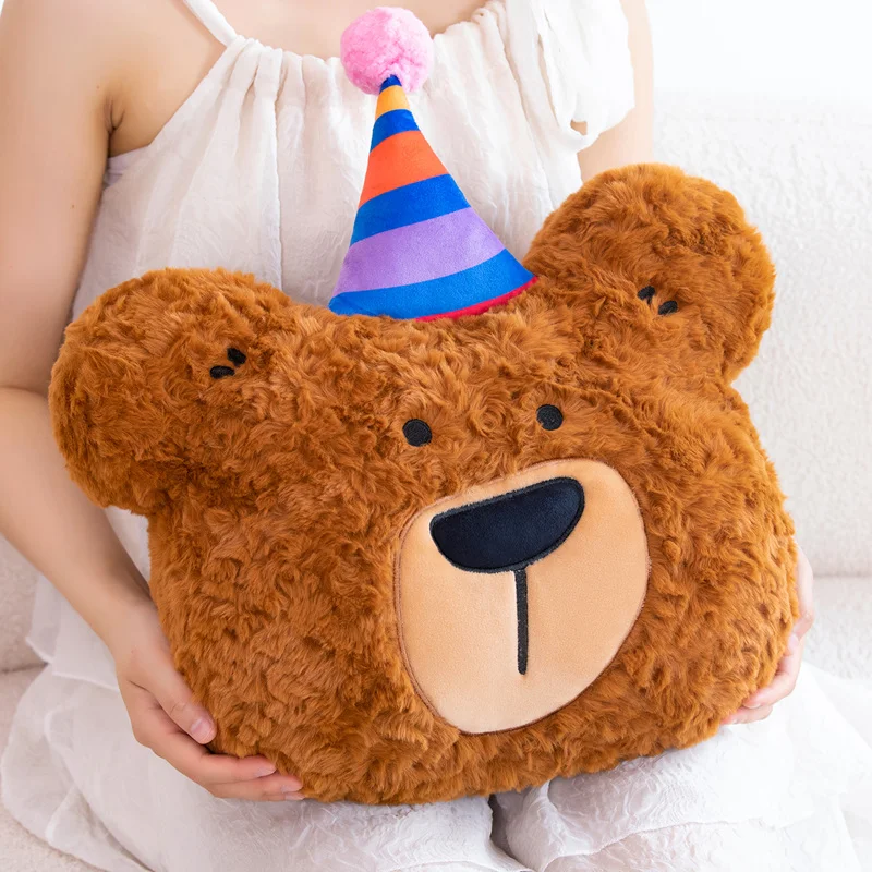 Kawaii Birthday Bear Plush Pillow Toy Fluffy Cartoon Bear Throw Pillow Back Cushion Cute Home Party Decor Kids Birthday Gift