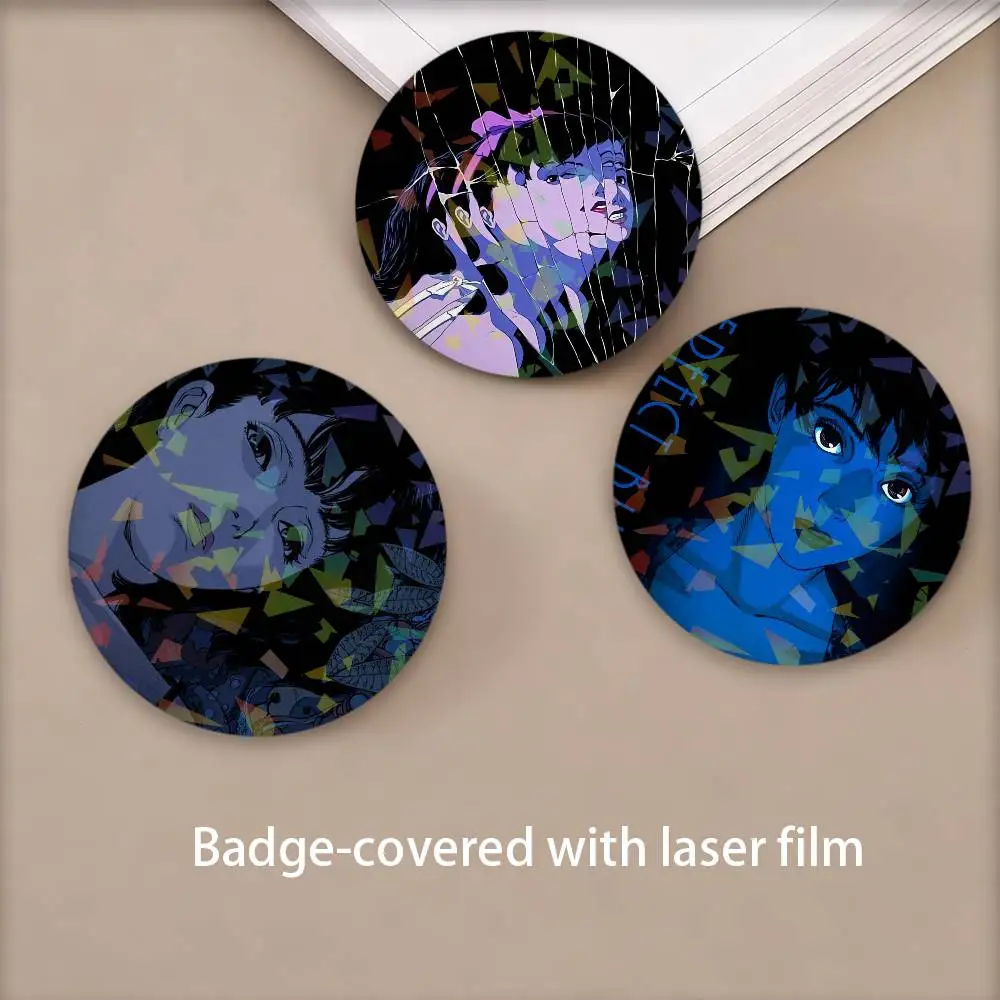 Horror Fashion Anime Girl Perfect Blue Round Badge Lapel Pins for Backpacks Briefcase Laser Brooch Clothes Gifts