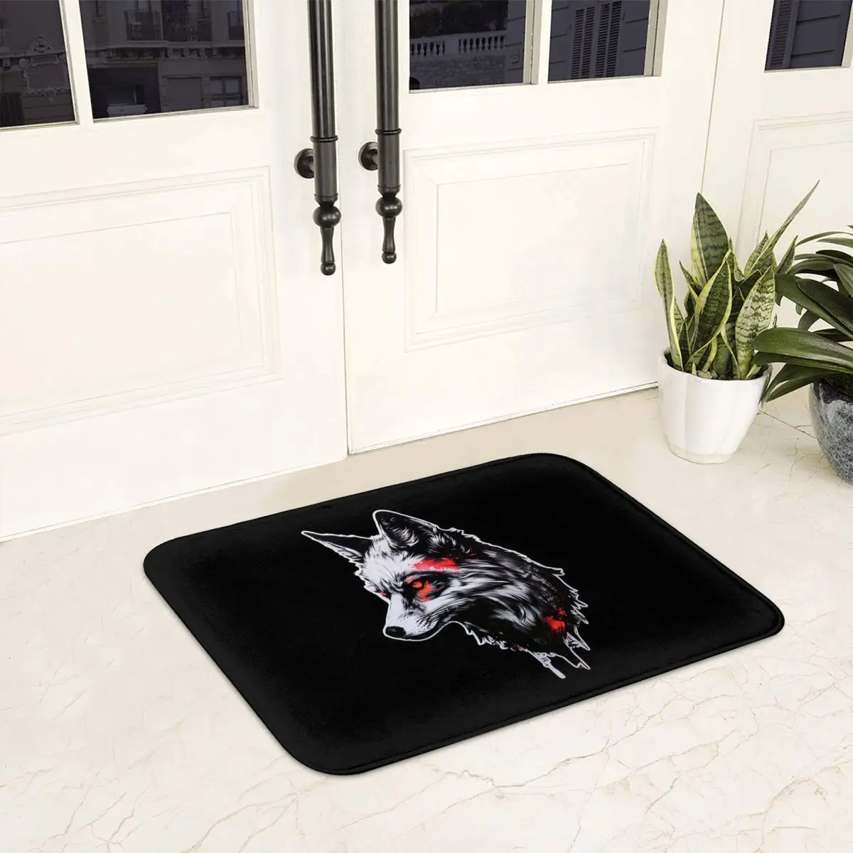 Silver Fox Red Eyes Doormat Anti-skid Super Absorbent Bath Mats Home Entrance Rugs Kitchen Bedroom Carpet Outdoor Footpad