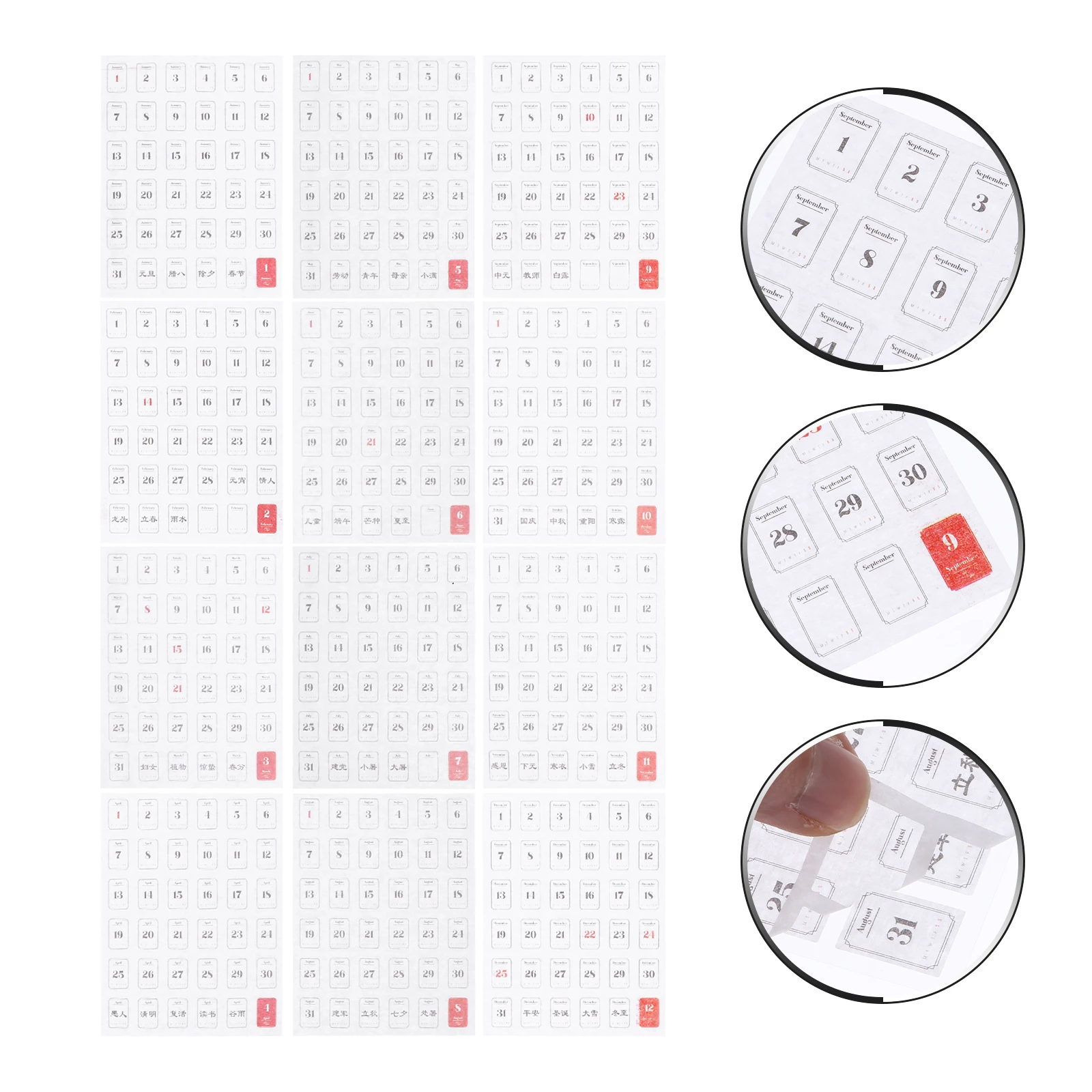 3pcs Decorative Stickers Pcs Mini Adhesive Calendar for Planner Notebook Storage Organization Decorative Stickers Daily Tabs