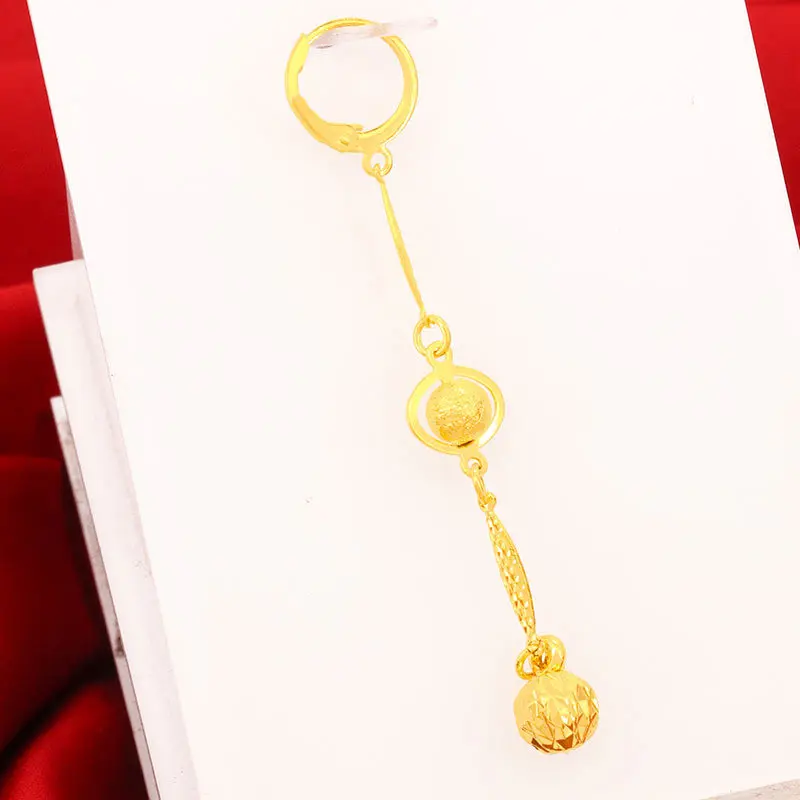 Solid 14K Hollow ball Drop Gold Earrings for Women Luxury Wedding Jewelry Long tassel earrings for wedding Engagement Gifts