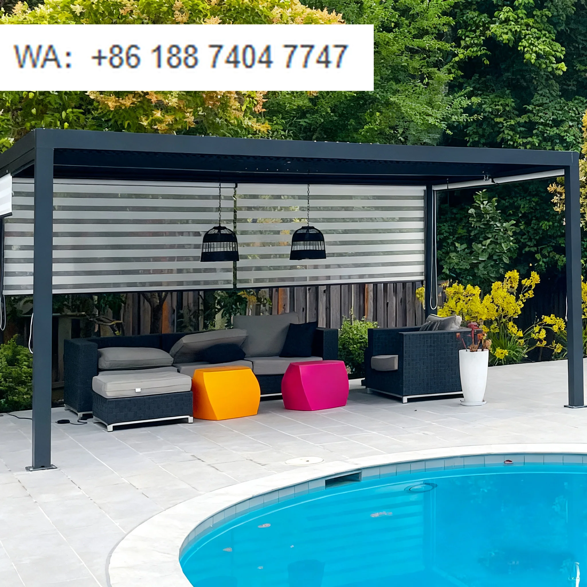 Luxury Modern Motorized Aluminum Louvered Pergola Waterproof Outdoor Roof System for Balcony Garden Patio Pool