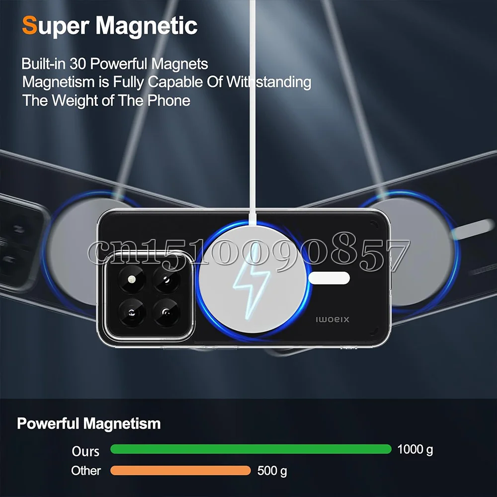 Case For Magsafe Magnetic Wireless Charging Soft  Bumper Shockproof Hard Clear Camera Protection Cover For Xiaomi 14T Pro
