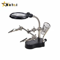 LED Clamp Soldering Iron Stand Helping Hands Magnifying Glass Magnifier Welding Equipment Electronic Component Repair Tools