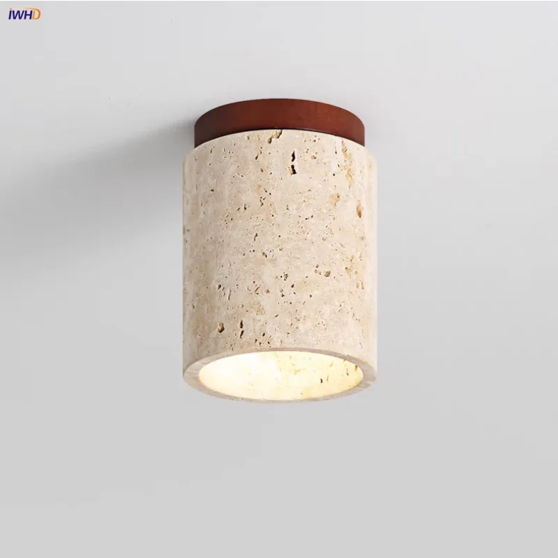 

IWHD Nordic Modern LED Ceiling Lights Reading Cafe Corridor Wood Canopy Yellow Travertine Flush Mount Ceiling Lamp Lampara Techo