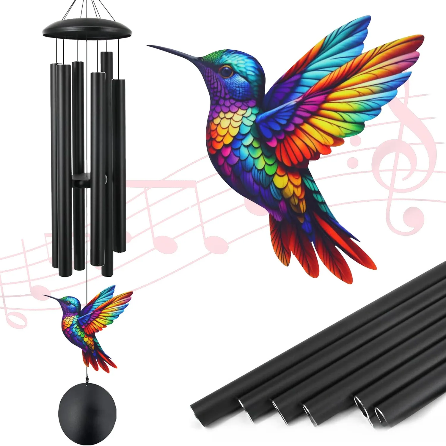 Hummingbird Metal Wind Chime Painted Hanging Ornament Home Courtyard Garden Balcony Spring Decoration Craft Gift