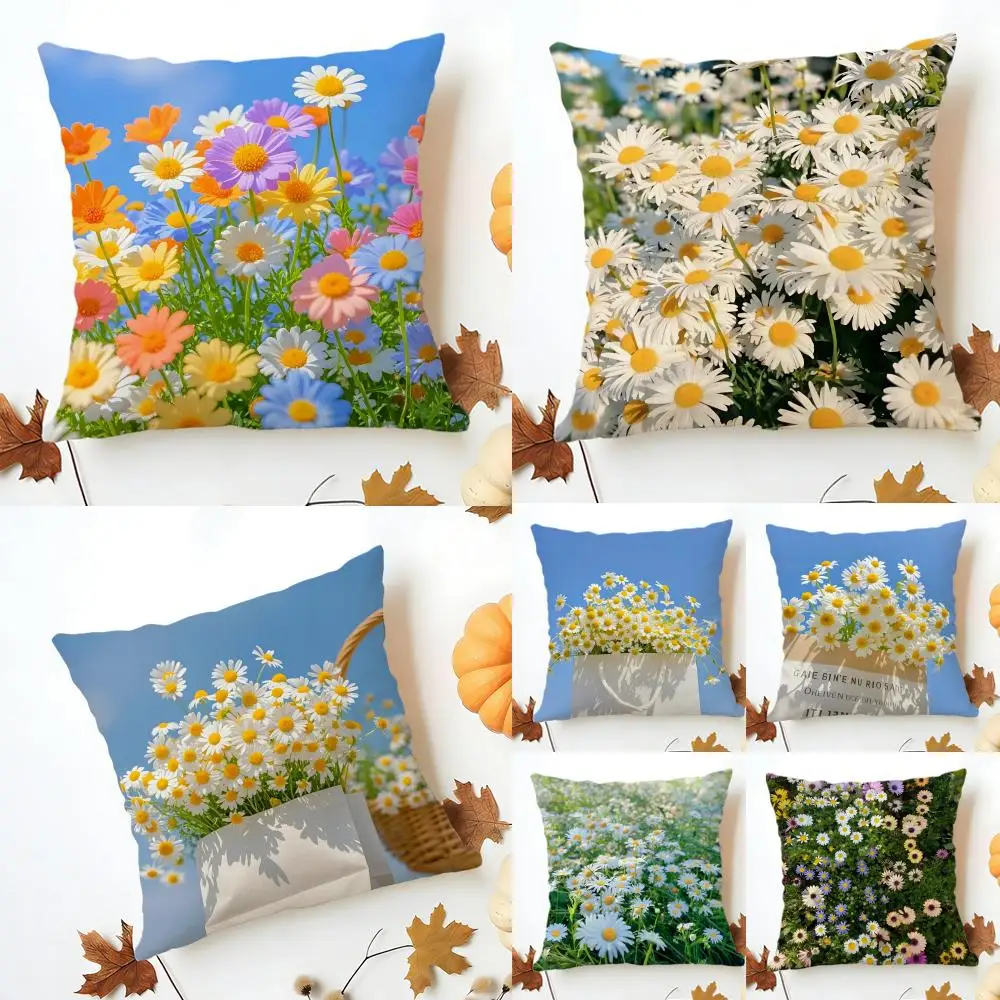 fashion Daisy Cushion Cover Washable Linen comfort Soft  for Sofa Bed Cozy Home Room Decor
