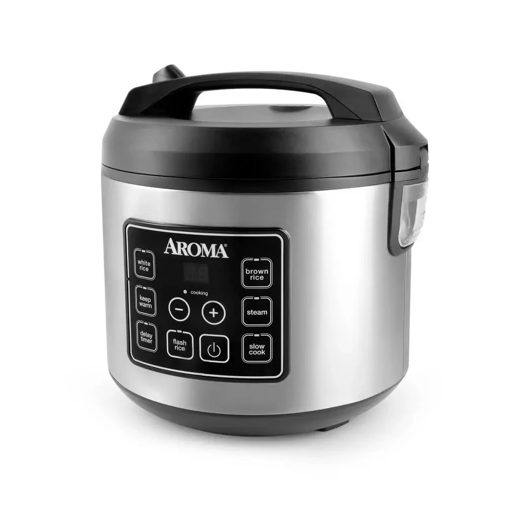 20-Cup Rice Cooker & Multi-Cooker with Steamer Tray Programmable Digital Controls Stainless Steel Delay Timer 4-Piece Set