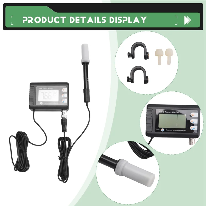 【ขายดี!】เครื่องวัดคุณภาพน้ำแบบดิจิตอล วัดอุณหภูมิและค่า pH พร้อมฟังก์ชันปรับเทียบอัตโนมัติ สำหรับตู้ปลา