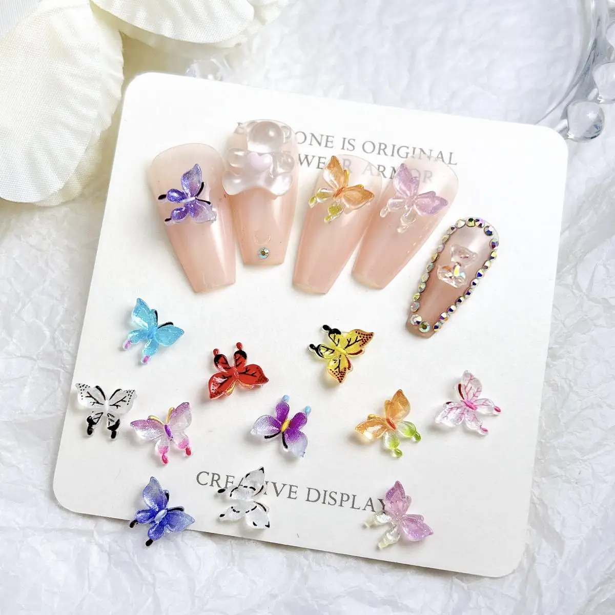 Abalorios para uñas de mariposa multicolor con gradiente de resina 3D, accesorios de decoración para uñas, suministros para manualidades DIY