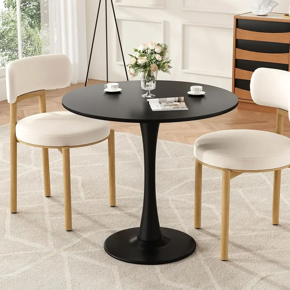 

Compact 2-4 Seater Round Dining Table, 31.5 Wood Top with Metal Base, Ideal for Small Kitchens and Breakfast Nooks, Black