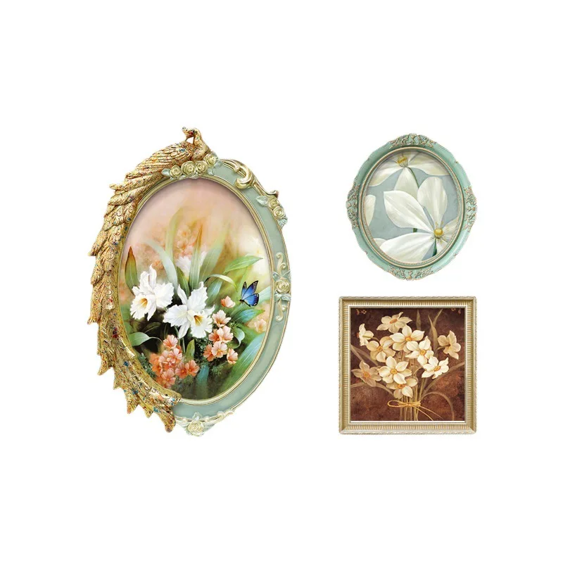 Peacock frame European decorative painting still life flower oil painting living room