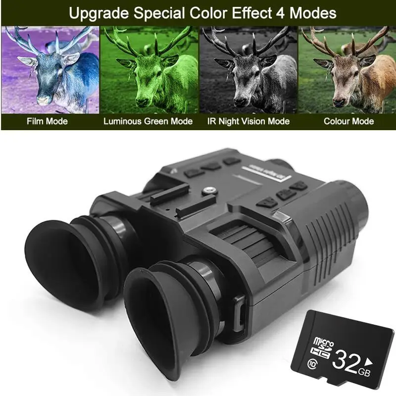 Night Vision Glasses 4K Infrared Camera for Helmet Head 3D Dual Displays Night 250M Green 32GB Card for Hunting Observation