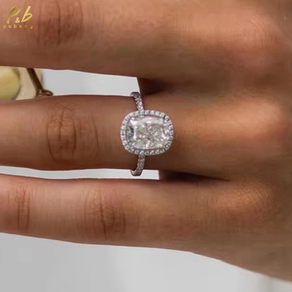 

Кольцо PuBang Sparkling 3EX VVS1 D Цвет Муассанит из 14-каратного розового золота 3,8 карата с измельченным льдом, роскошные ювелирные изделия из чистого золота 18 карат