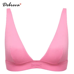 Damen-Bralette aus Baumwolle, kabellos, ungefüttert, tiefes Dreieck, atmungsaktiv, Stretch-BH