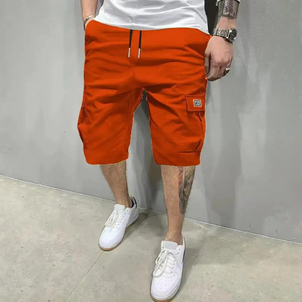 Lightweight Men Shorts Mens Cargo Shorts with Drawstring Waist Multi-pocket Style Below Knee Summer Shorts for Street Workout