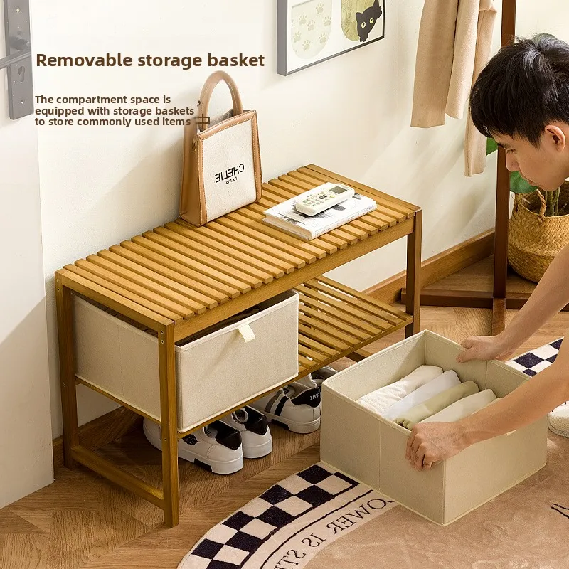 

Solid wood entrance entry shoe stool entrance can sit shoe cabinet stool integrated shoe rack storage shoe changing stool