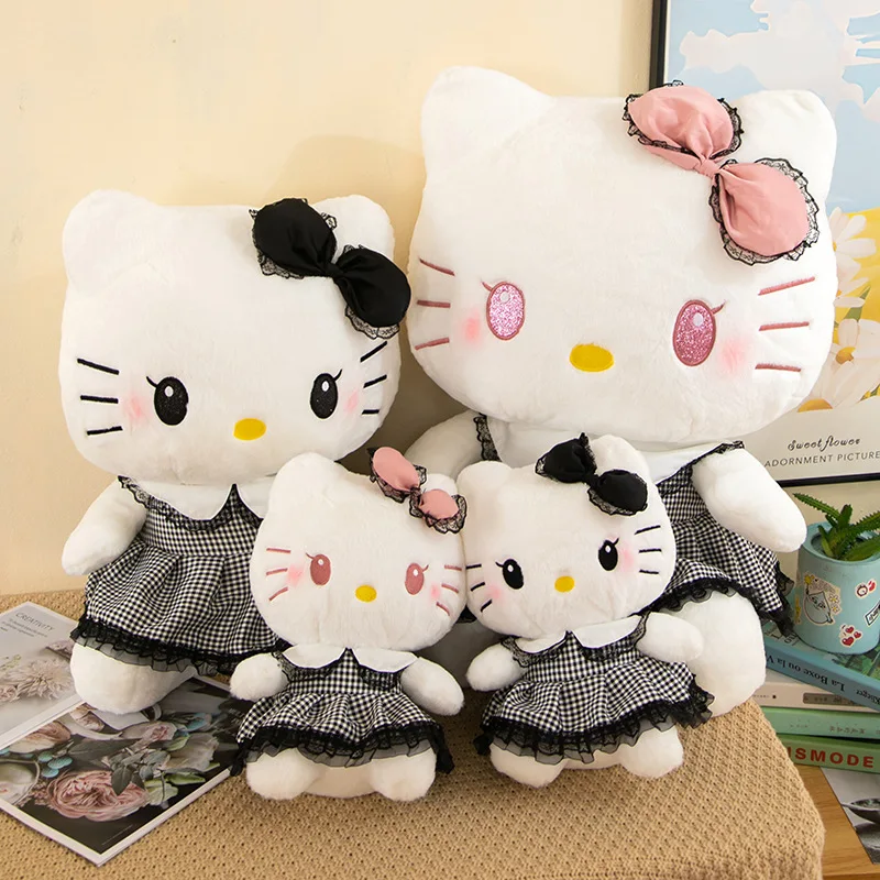 Kawaii Hello Kitty Plush Toy Sanrio Stuffed Doll Black Pillow Cute Plushie for Kids Birthday Christmas Gift Stuffed Animal Plush