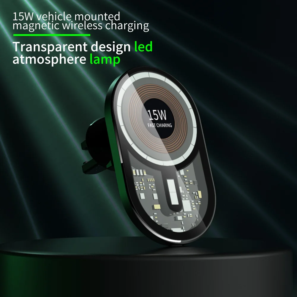 

15W Magnetic Car Wireless Charger Stand Magnet Car Mount Fast Charging Station Phone Holder Bracket For Macsfae iPhone1514 13 12