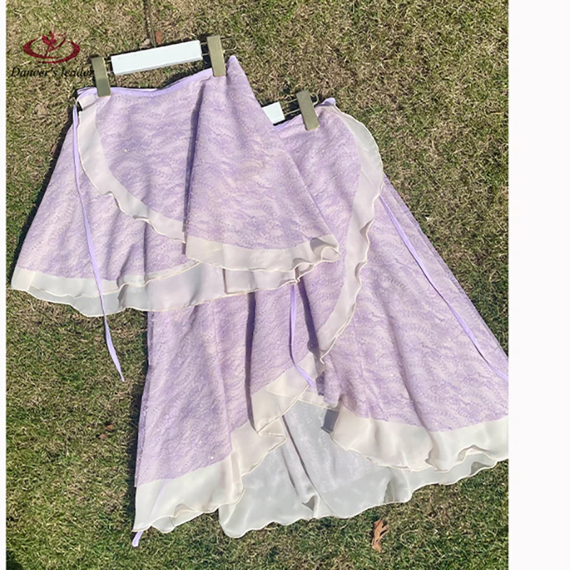 تنورة باليه نسائية مع دانتيل ماسي شيفون دانتيل تنورة رقص للكبار بذلة فتاة ممارسة الباليه صورة تنورة صغيرة #6