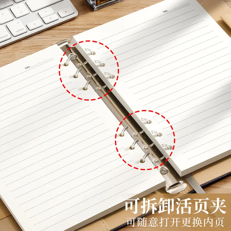 Thick PU Leather Business Loose Leaf Notebook A5 B5 Magnetic Buckle Binder Journal 100 Sheets Lined Paper Card Slots Office
