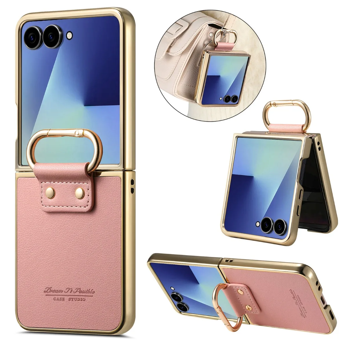 Luxury PU Leather Electroplated Ring Holder Phone Case for Samsung Galaxy Z Flip 8 7 6 5 4 5G Flip7 FE Flip8 Shockproof Cover