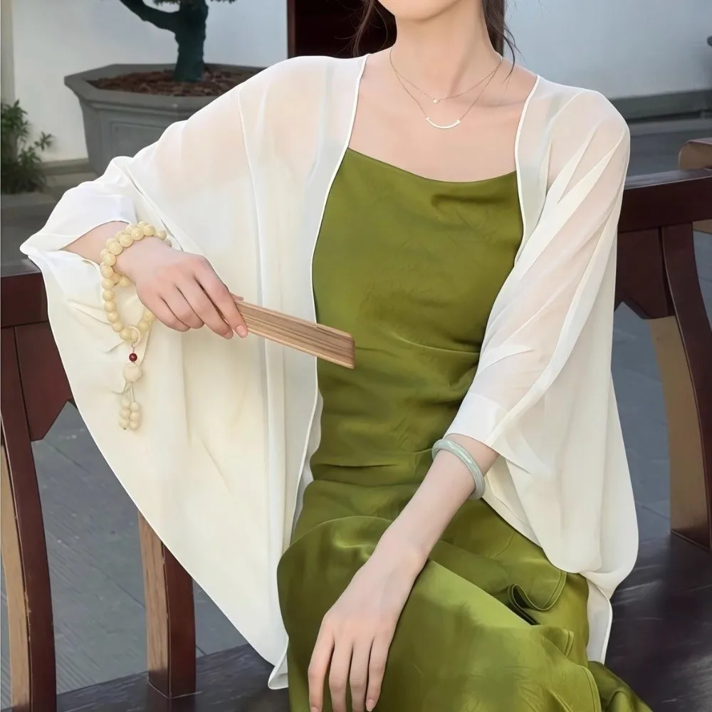 Fashion Thin Mesh Cover Up Loose Fit Wrinkle Free Chiffon Shirt Breathable Long Sleeve Sun Protection Cardigan