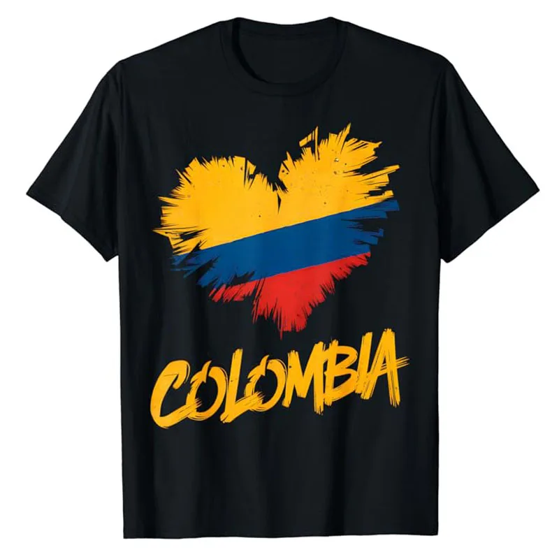 

Colombia Heart Flag T-Shirt Colombian Heritage Proudly Graphic Tee Top Short Sleeve Blouses Gifts Colombia Support Lover Outfits