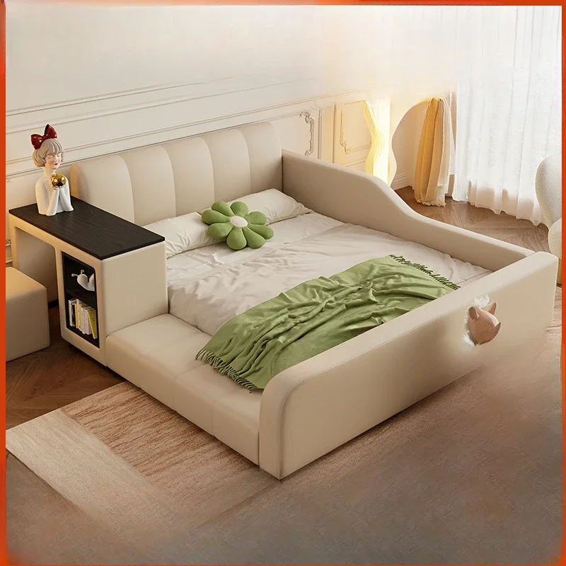 

Children's bed with guardrail girl princess with desk integrated boy single cream wind tatami bed