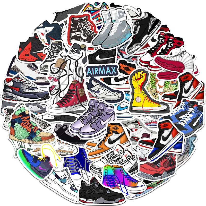 50pcs ‌‌Trendy Sneakers Cartoon Stickers Suitcase Water Cup Stationery Mobile Phone Car Scooter Laptop Refrigerator Decoration