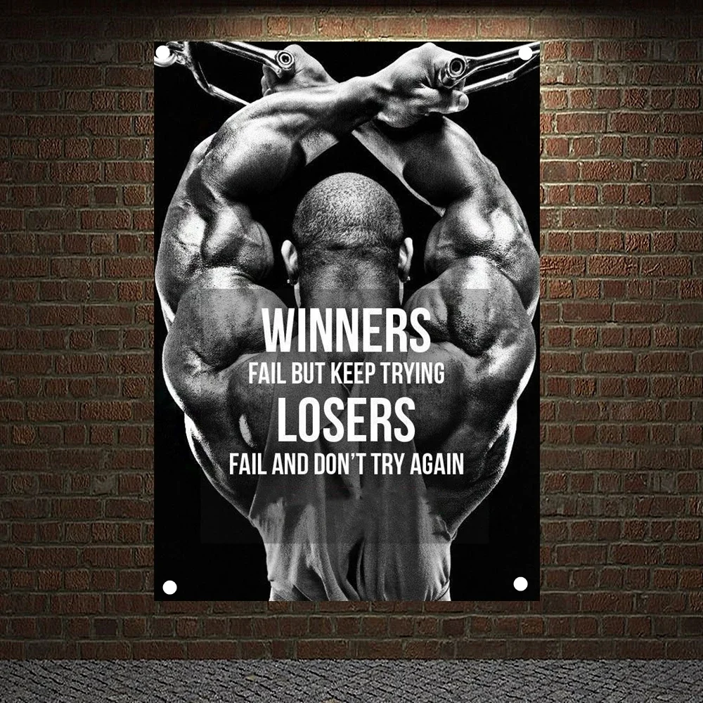 WINNERS FAIL BUT KEEP TRYING LOSERS FAIL AND DON'T TRY AGAIN Motivational Workout Posters Exercise Banners Wall Art Gym Decor