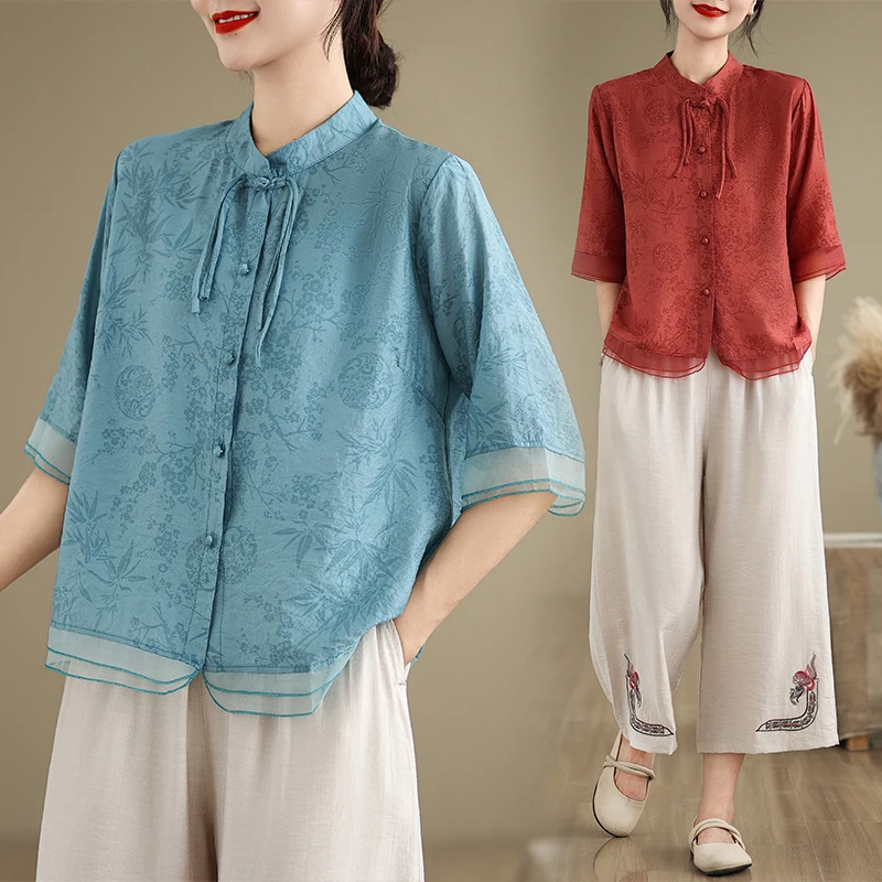

High-End Artistic Cotton Linen Fashion Set Summer 2025 Loose Large Size Top Shirt Wide Leg Pants Two-Piece Set Elegant