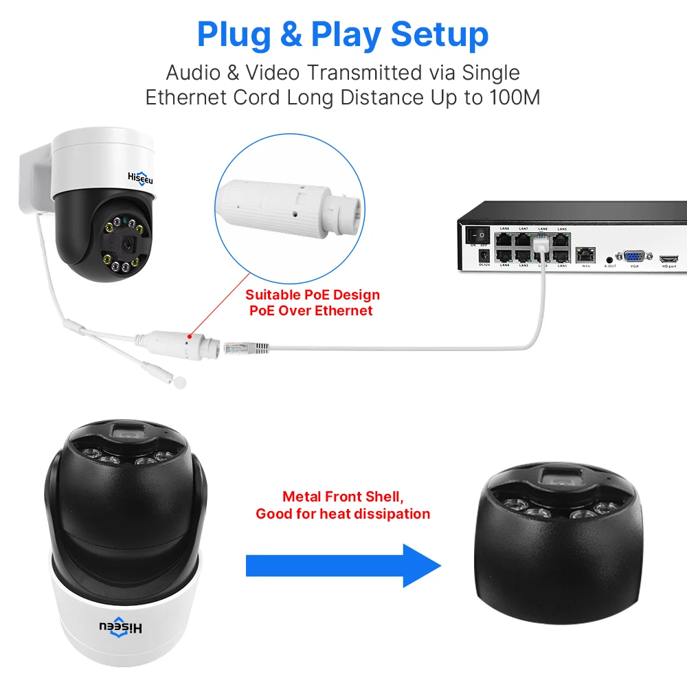 Imagem -05 - Hiseeu-poe Câmera de Vigilância por Vídeo ip Câmera Externa sem Fio Movimento Digital Ptz Visão Noturna Áudio Bidirecional Monitor de Cctv 4mp 8mp